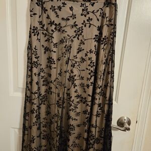 SHEIN Black Floral Embroidered Maxi Skirt on Beige